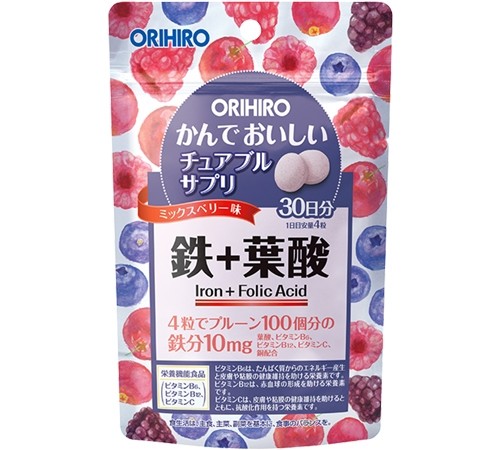 ORIHIRO 补充锭铁 叶酸 莓果味 咀嚼丸 120粒入